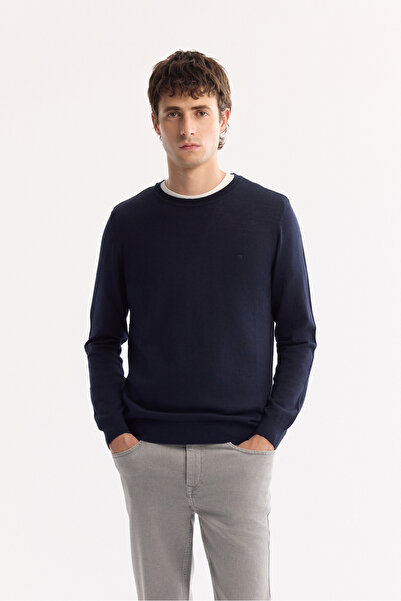 Avva Men's Navy Blue Crew Neck Wool Knitwear Sweater B 005013