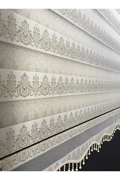 yağmur zebra Sim Detaylı Boncuklu Osmanlı Desen Zebra Stor Perde ( Krem Renktir)