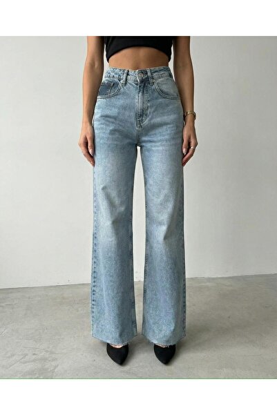 HerTon Kadın Yüksek Bel Wide Leg Jean Geniş Paça Denim Pantolon