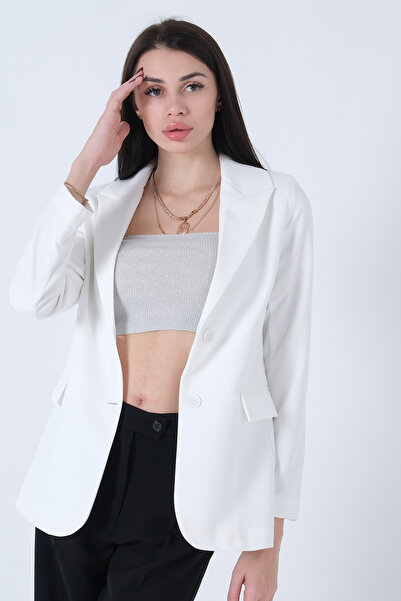 Feminist Vatkalı Astarlı Blazer Ceket Ekru 0105110
