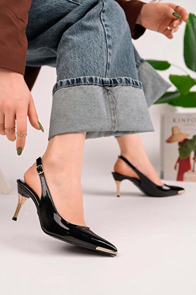 homiro Women's Pointed Toe Metal Detailed Stiletto Heel U Slingback Shoes - B...