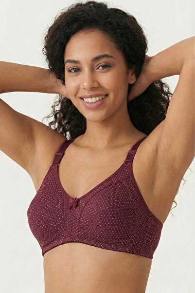 enmodaiçgiyim Bordo Puantiye Desenli Pamuklu Balensiz Süngersiz Toparlayıcı S...