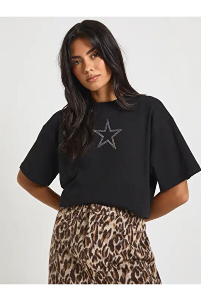 Boi Тениска с ниски рамене и принт „Star Stone“