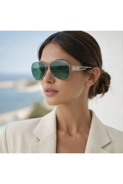 Just Cavalli Ochelari de soare aviator unisex, Argintiu/Verde/Maro, 61-13-140