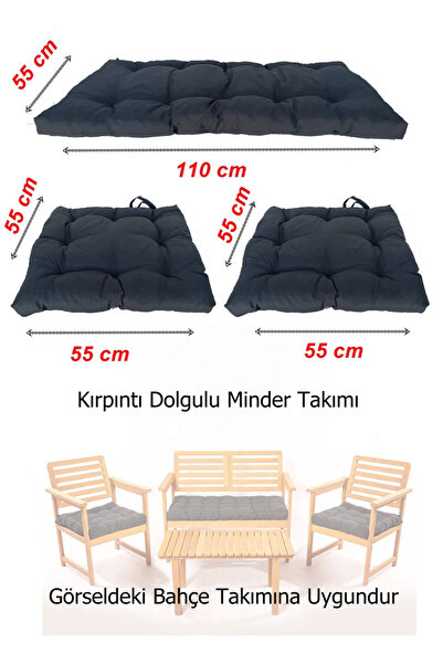 Yekta Home Bahçe Takımı Minder Seti Oturma Grubu 3 Parça Dolgulu Minder Takımı