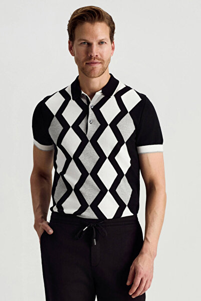 Hemington Siyah Beyaz Baklava Desen Triko Polo