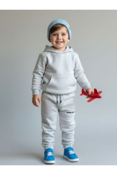Zekids Boy's Snow Written Sweatpants with Elastic Waist and Cuffs