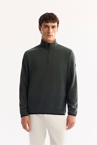 Avva Hanorac pentru bărbați, verde, cu guler ridicat fermoar, cu atingere moa...