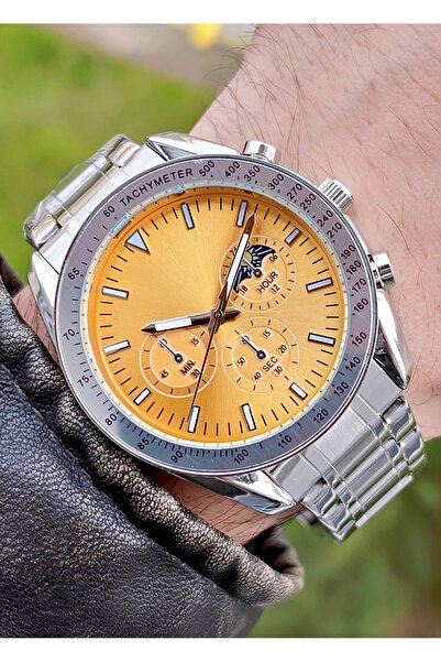Weluxa Steel Band Yellow Color Dial 42mm Case Men's Wristwatch + Watch Box