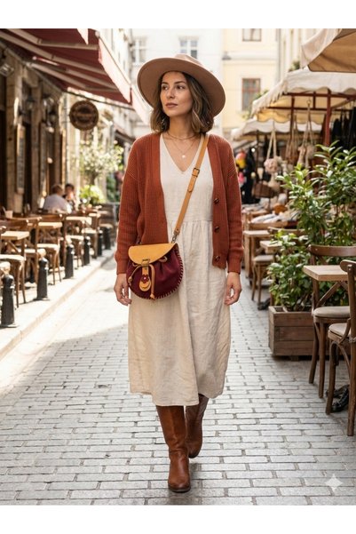 Lily's Tasarım Atölyesi Real Leather Handmade Crossbody Bag