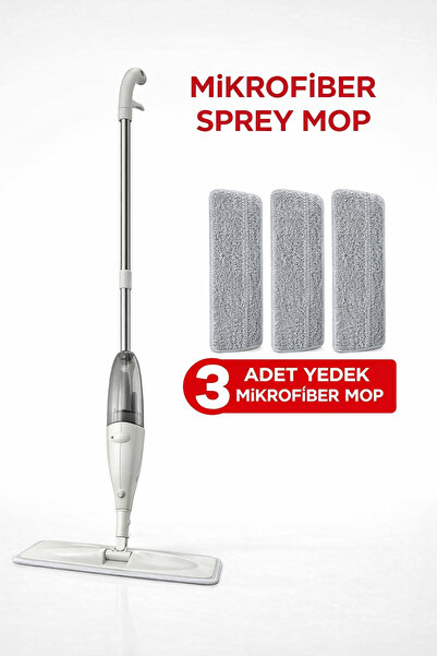 NZR Kaliteli Sprey Mop, 3 Adet Mikrofiber Moplu Deterjan Su Püskürtmeli Paspa...