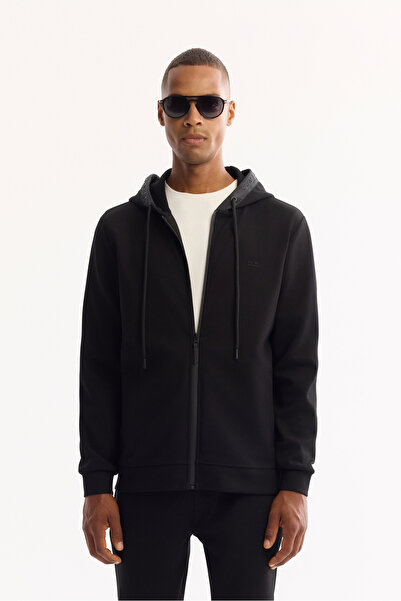 Avva Hanorac negru pentru bărbați, cu guler, imprimare cu gel, injecție pe pi...