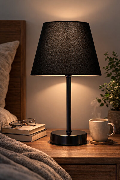 Vivido Abajur مصباح طاولة عاكس الضوء باللون الأسود - غرفة نوم حديثة وحامل
