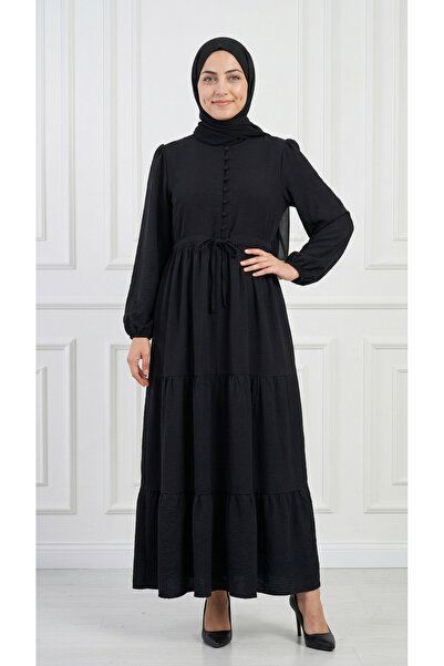 BENAHOLL Akşin Lion Modal Britli Tünelli 4 στρώσεων φόρεμα-NA2406 Μαύρο