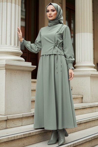 N.S NEVA STYLE Rochie verde hijab cu detaliu de legare 20324CY