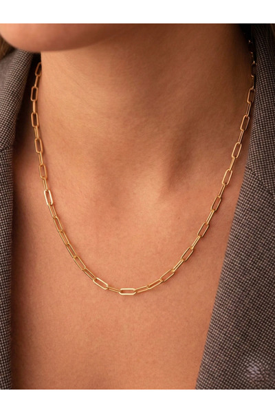 NİŞANTAŞI GÜMÜŞ 925 Ayar Gümüş Ataç Zincir Altın Kaplama Kolye