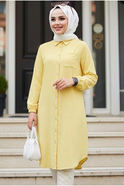N.S NEVA STYLE Buttoned Yellow Hijab Tunic 30293Sr