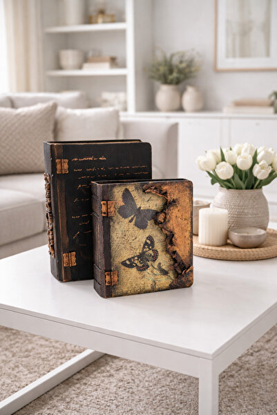 IremTasarimAtolyesi Özel Tasarım Ev Dekorasyon Kitap Kutu Ahşap 2li Dekoratif...