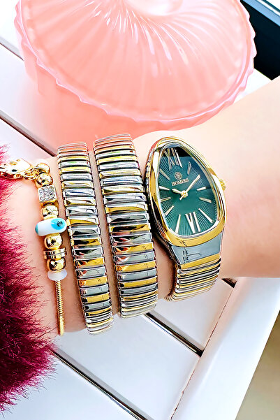 Homies ساعة يد نسائية بعلبة خاصة على شكل ثعبان مقاومة للماء بلونين وسوار من ا...