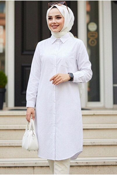 N.S NEVA STYLE Λευκό Τουνίκ Τεσεττούρ με Κουμπιά 30293B