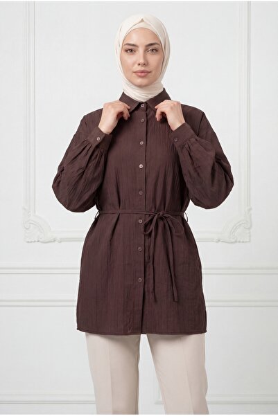 BENAHOLL Πουκάμισο Felek με ίσια γραμμή και κορδόνια - PE2621 Καφέ