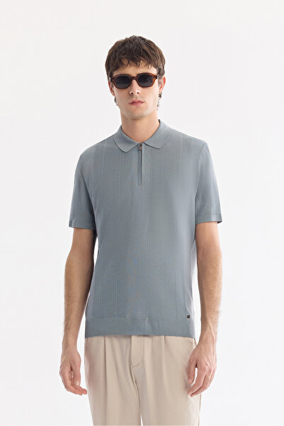 Avva Tricotaj pentru bărbați, gri, cu guler polo și fermoar, Easy Ü tul enen,...