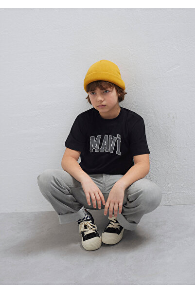 Mavi Schwarzes T-Shirt mit Logo-Print, lockerer Schnitt / bequemer Schnitt 66...