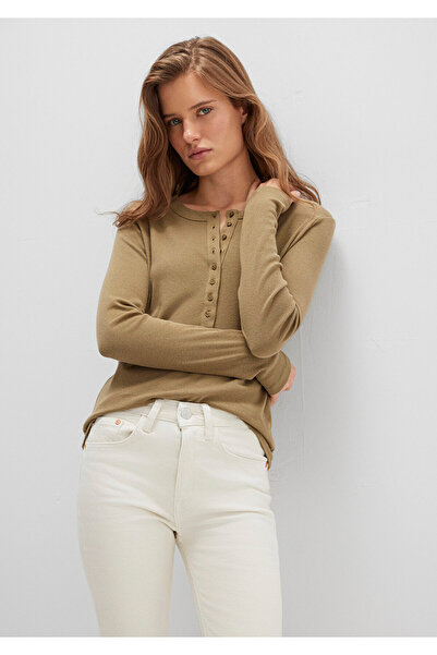 Mavi Khakifarbenes T-Shirt mit Knopfdetails, Slim Fit / Enganliegend 1613401-...