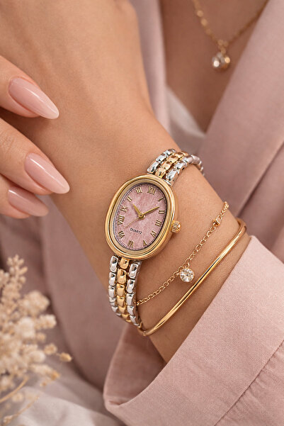 Ticarto Kadın Minimal Pembe Kadranlı çelik Kol saati TCTSN001501S0461