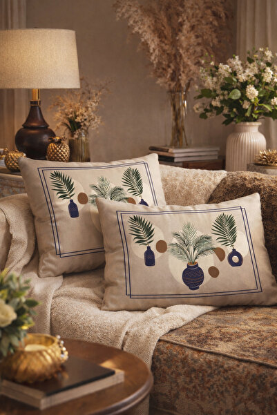 SasoHome Set de 2 huse de pernă dreptunghiulare cu model de frunze de palmier...