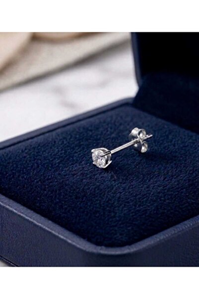 Silver Hunters Beyaz Zirkon Taşlı Köşeli Küçük 925 Ayar Gümüş Küpe
