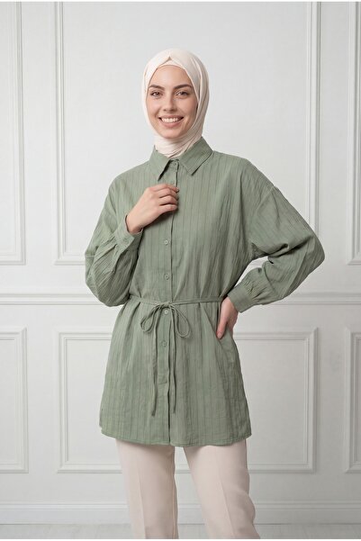 BENAHOLL Πουκάμισο Felek με διακοσμητικές ρίγες και κορδόνια - PE2621 Πράσινο