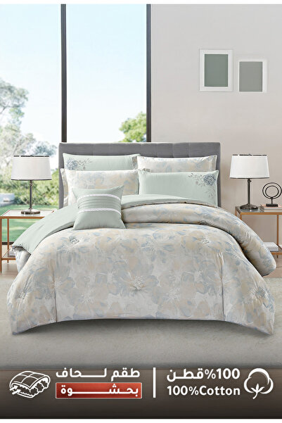 Melen مفارش ميلين | طقم لحاف مزدوج بحشوة فاخرة 8 قطع جاكار تنسيل وقطن 300 غرز...