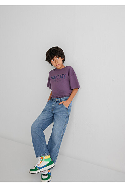 Mavi Jns bedrucktes lila T-Shirt, Loose Fit / Bol Rahat Kesim 6610396-70656