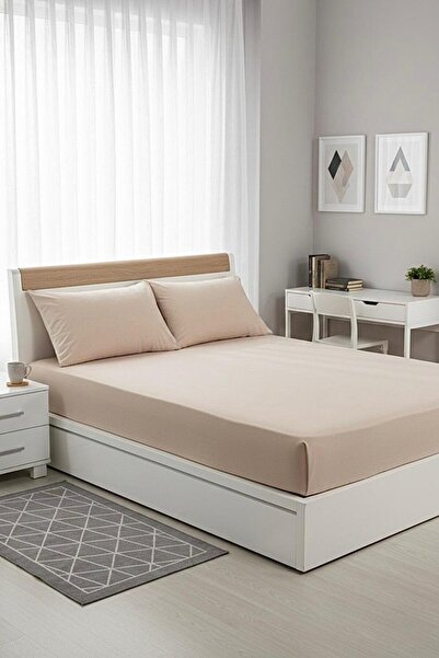 üntaş Life 160x200 Διπλό Ελαστικό Σεντόνι + 2 Μαξιλαροθήκες Milk Coffee