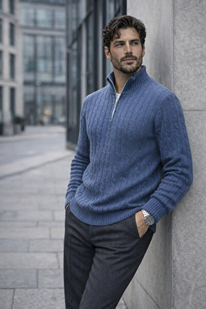 Valiberta Bardem pleteni muški pleteni džemper sa pola patentnog zatvarača - ...