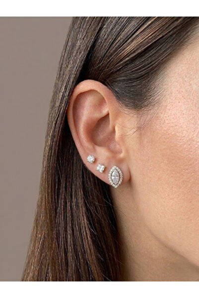 aurora dükkan Steel Silver Color Shuttle Single Stone Combination Earrings