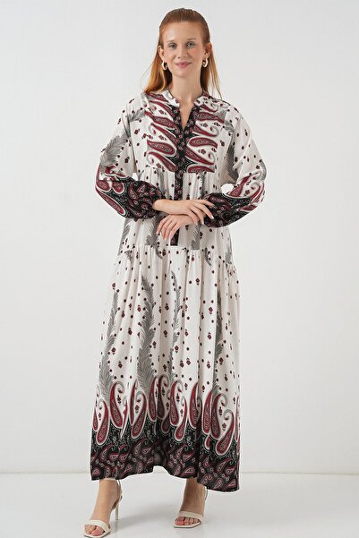 Hiccup Bdart Buttoned V-Neck Patterned Maxi Dress