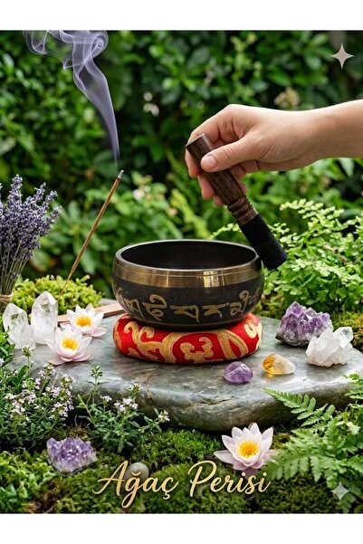 Ağaç Perisi Evri Çakra Çanağı-tokmak,tütsü Hediyeli-YastıkSIZ- 9cm Tibet Ses ...