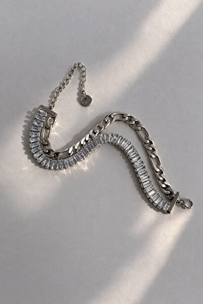 Owentis سوار فيجارو من الفولاذ الفضي ذو الصف المزدوج وسلسلة باجيت ويلكوكس - ل...