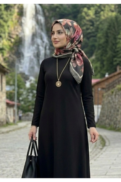 Nazellaa Dijital Çok Renkli Siyah Detaylı BeşÇiçek Soft Kraş Şal