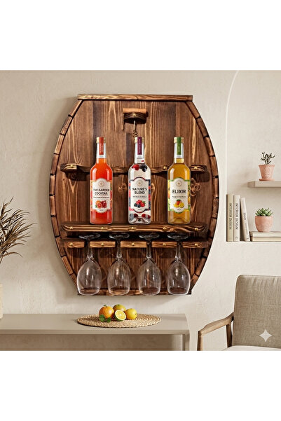 w & s Woodysharky AHŞAP OVAL RETRO RUSTİK MODEL ŞARAP RAFI