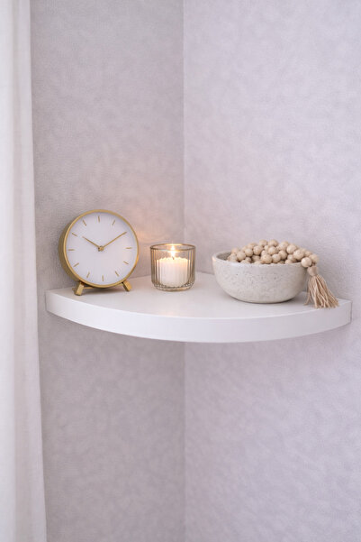 DUDECOR Tekli Beyaz Köşe Rafı Oval Kaliteli Raf ( görünmez Kazalara Karşı Ova...