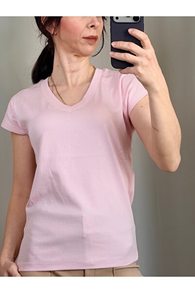 LUNSHI V Yaka Pembe T-shirt