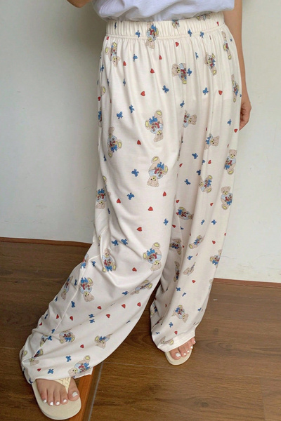 İlayda Toprak Print Bear Ayıcık Desenli Bol Kalıp Beli Lastikli Esofman Altı