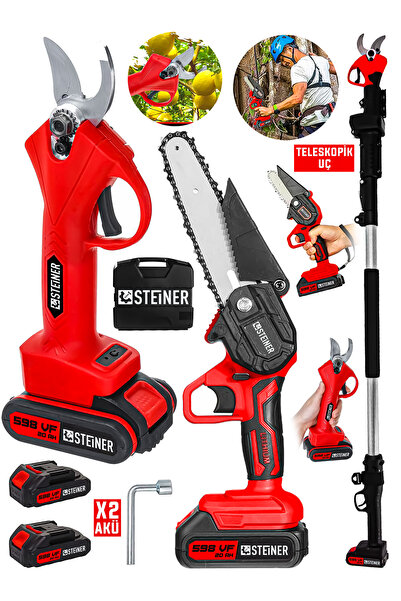 STEİNER 598 Vf 20 Ah Çift Akülü Şarjlı Dal Kesme Budama Testeresi + Bağ Makas...