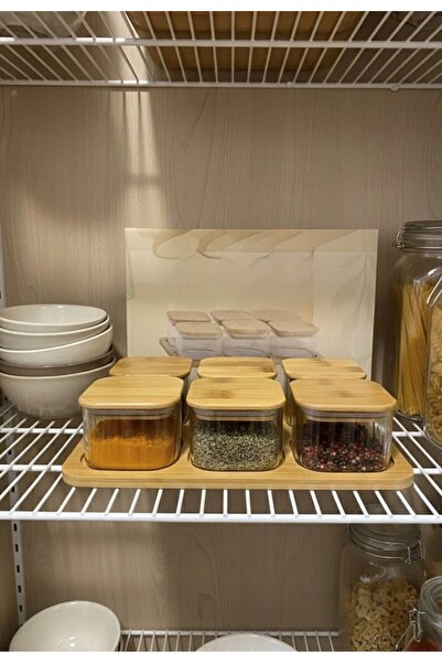 LeylArt بامبو حاوية تخزين زجاجية من البوروسيليكات تتسع لـ 6 قطع مع حامل