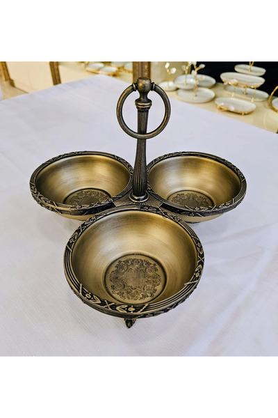 MaviDamla Classic Stand-Up Stainless Steel 3-Piece Snack Bowl Antique