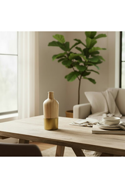 MAZPRO Decorative wooden vase with an iron base