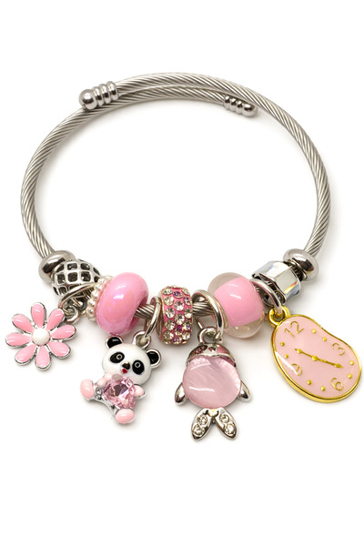 MakeWell سوار من الفولاذ المقاوم للصدأ مزين بأشكال ساعة على شكل ببغاء ووردة و...